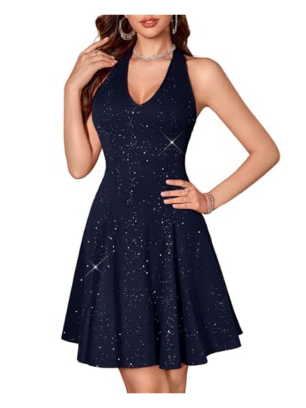 Sparkly Sequin Mini Dress Halter Backless Bodycon Party Club Cocktail